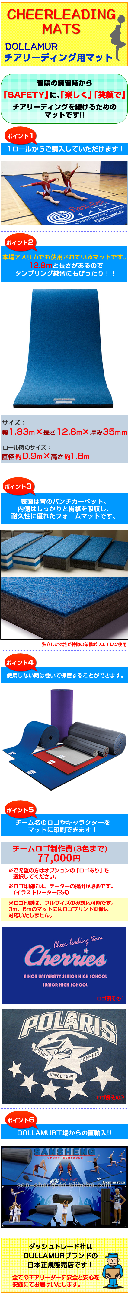 チアリーディングフルサイズ青マット12.8m